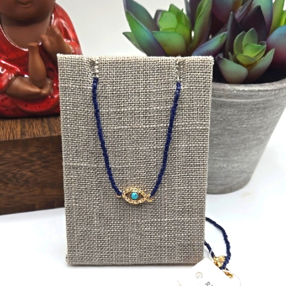 Rebecca Minkoff Gold Lapis Nazar Evil Eye Necklace